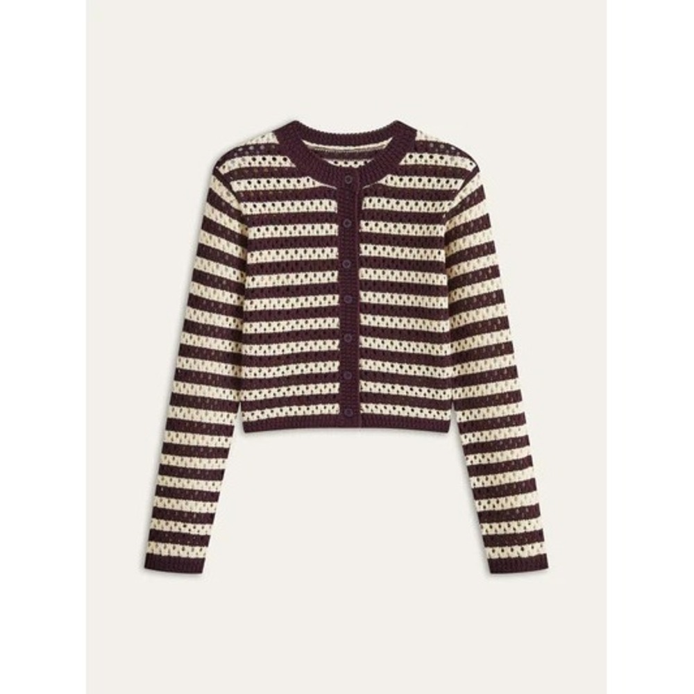 NEW Commense Women Knit Cardigan Sweater XS Burgundy Cream‎ Academia Preppy Open